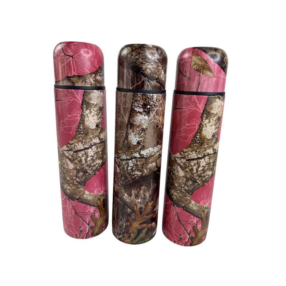Realtree Edge Stainless Steel Thermos Set 3pc 25oz Pink Brown Camo Water‎ Bottle